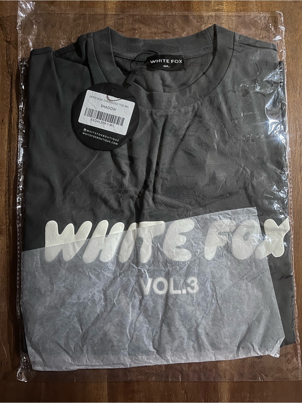 White Fox Unisex Offstage Oversized Tee, M/L, Shadow Grey & Cream, Short Sleeve
